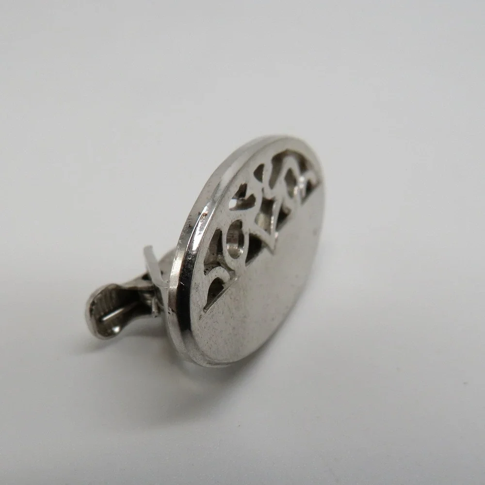 Vintage Silver Tone Oval Filigree Tie Clip Openwork Scroll Design Alligator Bar